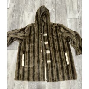 VTG DENNIS BASSO REVERSIBLE Cream Faux Fur Faux Suede Hooded Coat 3x